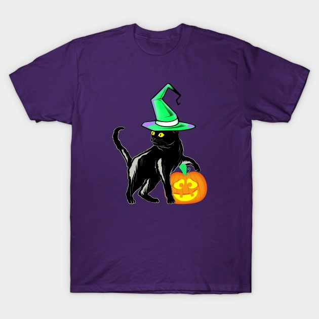 Black  Halloween Cat T-Shirt by AngelFlame